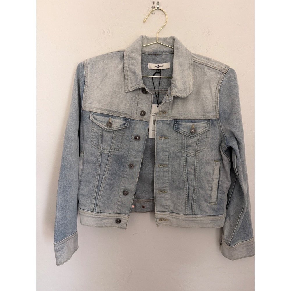 7 For All Mankind Classic Trucker Jean Jacket XS Retreat Two-Tone Denim NWT